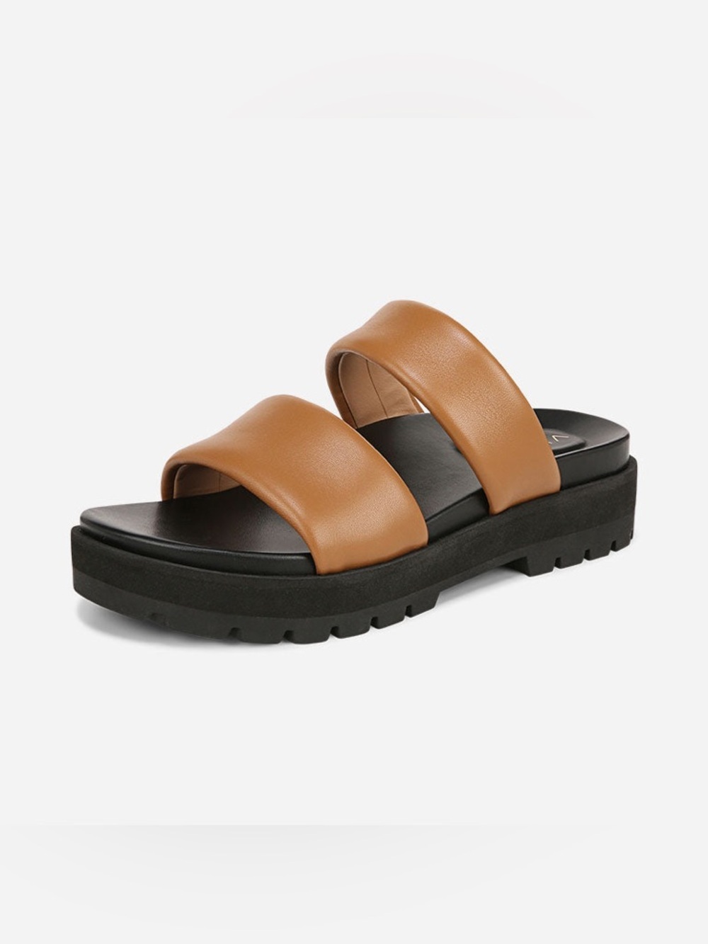 Vionic Modesto Camel Nappa Tan Leather Slip On Lugged Slide Sandals Shoes 9